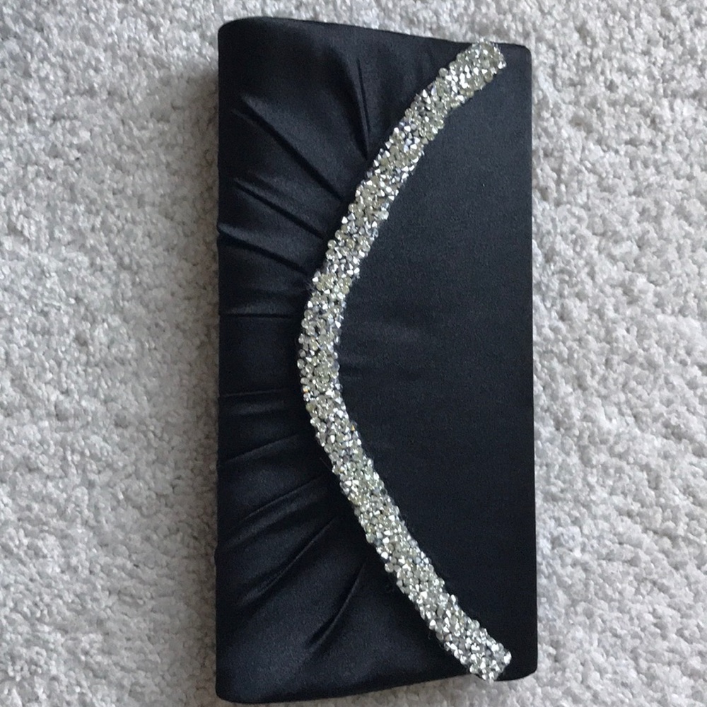 Black Satin and Rhinestone Encrusted Clutch